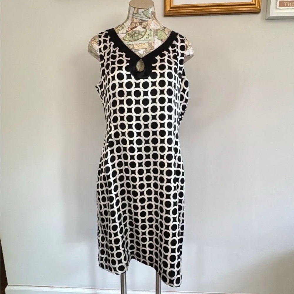 Ice 100% Silk Black and White Geometric Midi Dress Size 12